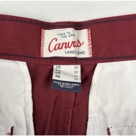 NWT Lands End Shorts Men 32 Dark Red  9" Inseam Flat Front Chino 5 Pocket Canvas - Picture 7 of 11
